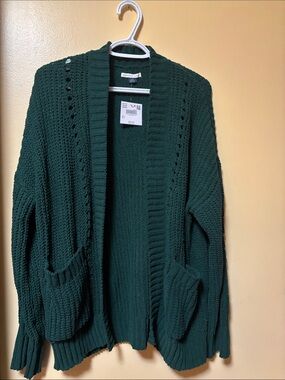 American Eagle Forest Green Open-Front Knit Cardigan